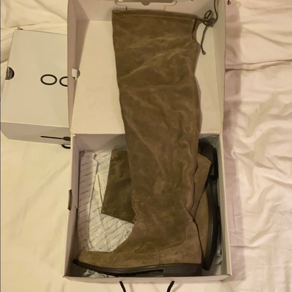 Taupe Grey Flat Over Knee Boot
